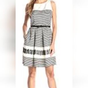 Danny and nicole black and off white pleated stripes eyelash lace, pockets NWOT